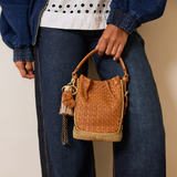 Keliki Mini Plant Fibre and Leather Bucket Bag