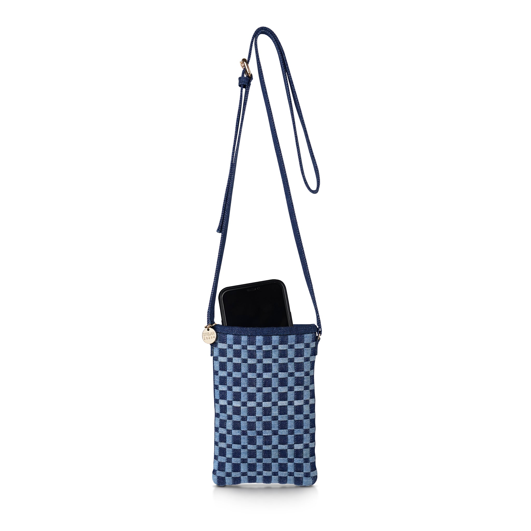 Berawa Crossbody Phone Pouch – Handwoven Repurposed Denim (Blue)