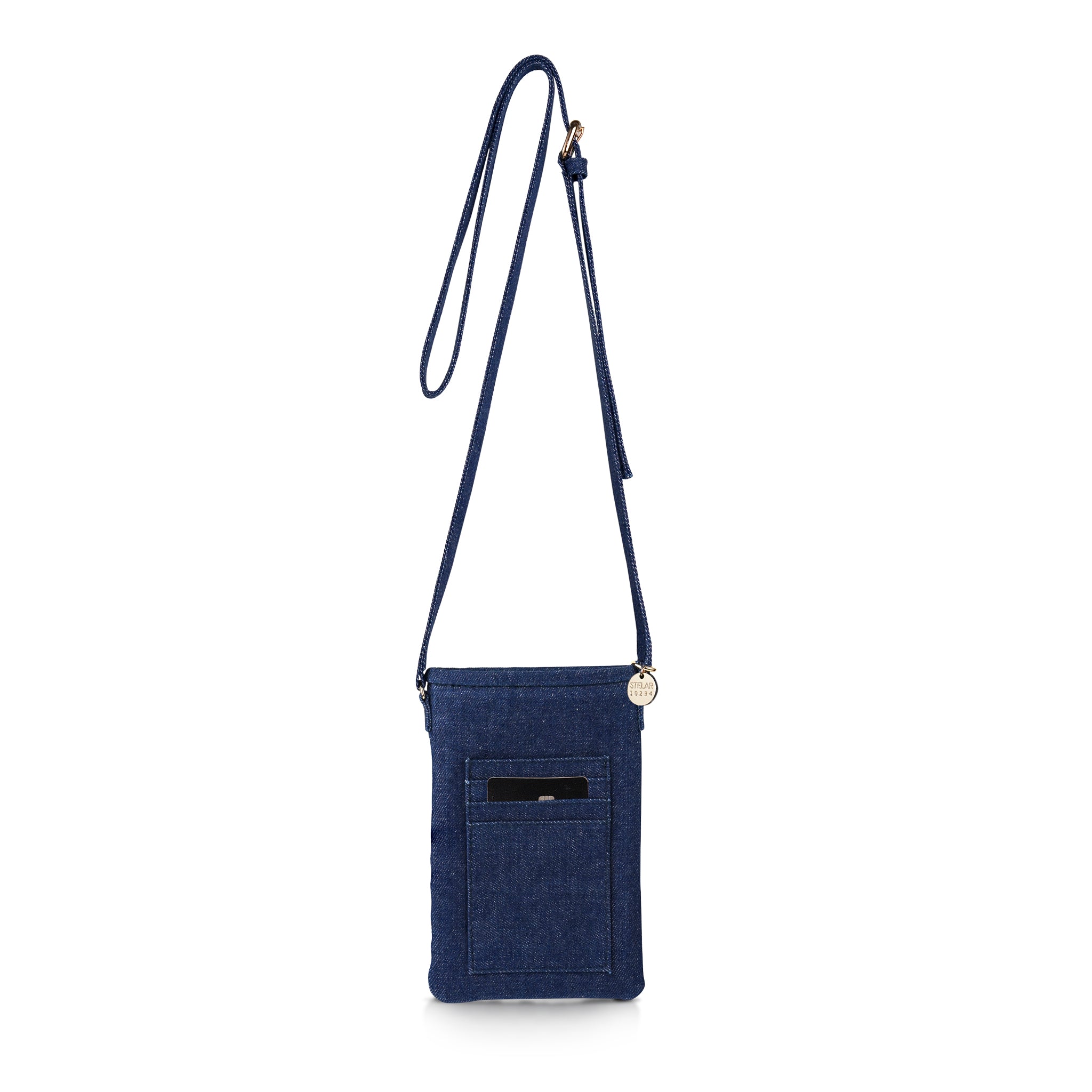Berawa Crossbody Phone Pouch – Handwoven Repurposed Denim (Blue)