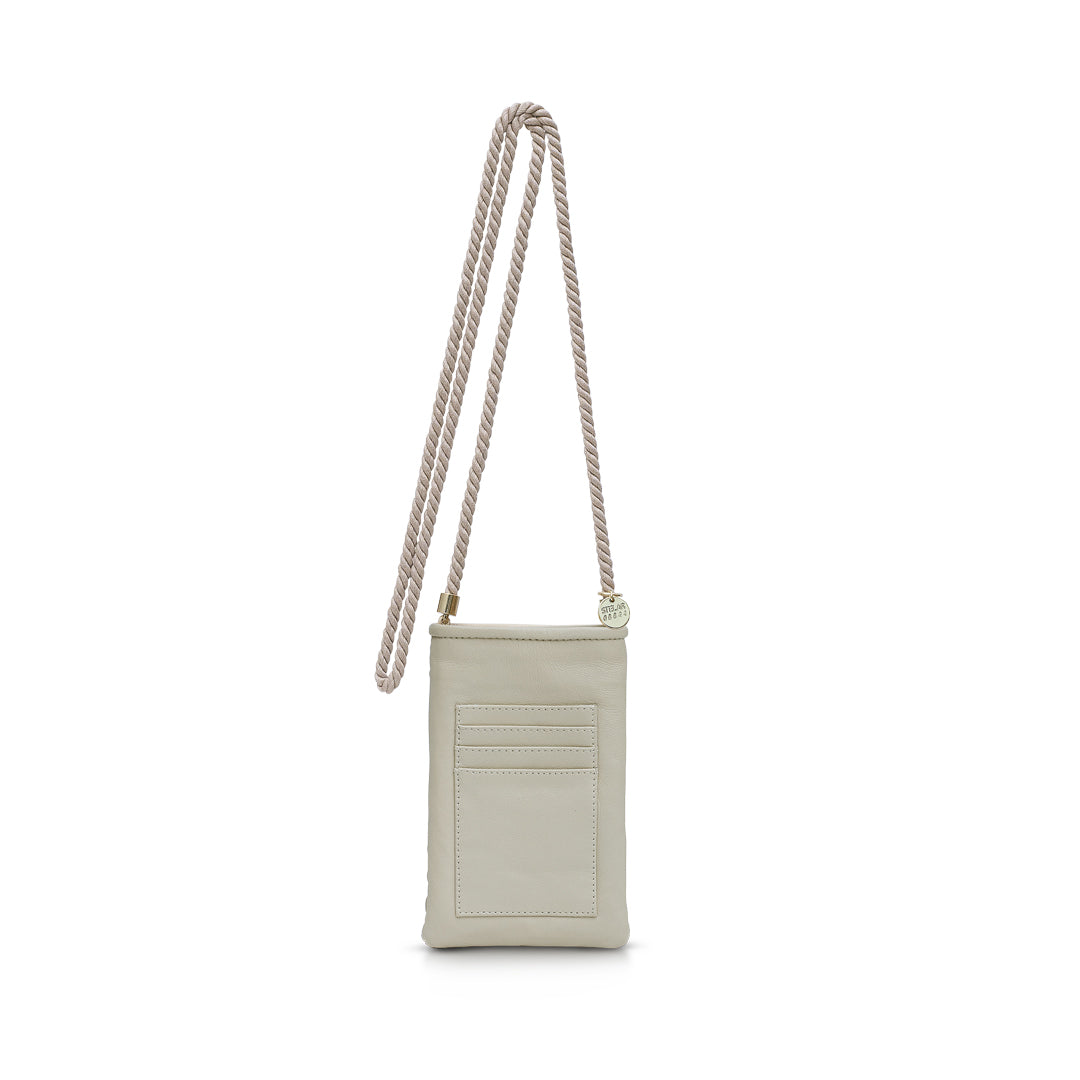 Berawa Crossbody Phone Pouch – Handwoven Nappa Leather (Buttermilk)