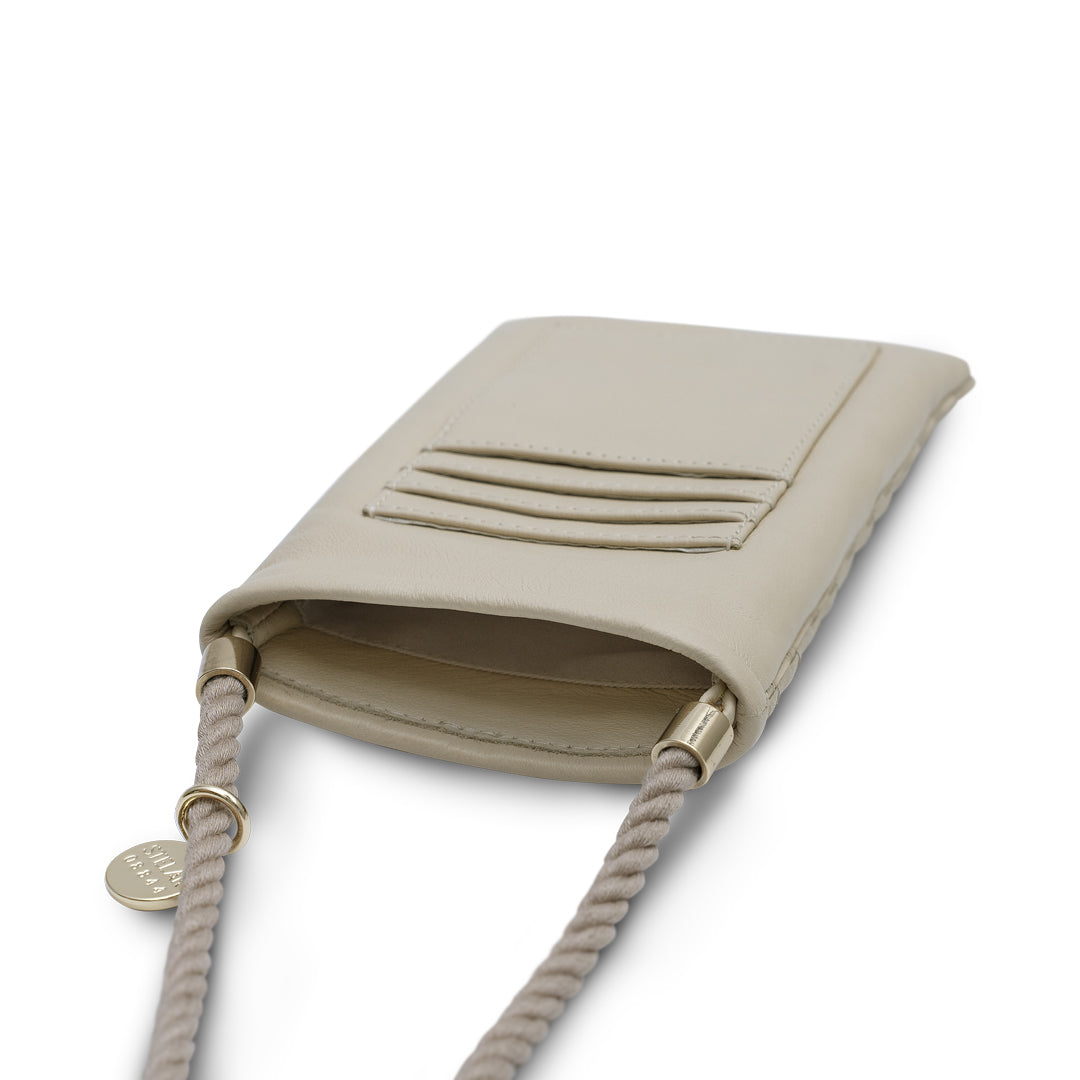 Berawa Crossbody Phone Pouch – Handwoven Nappa Leather (Buttermilk)