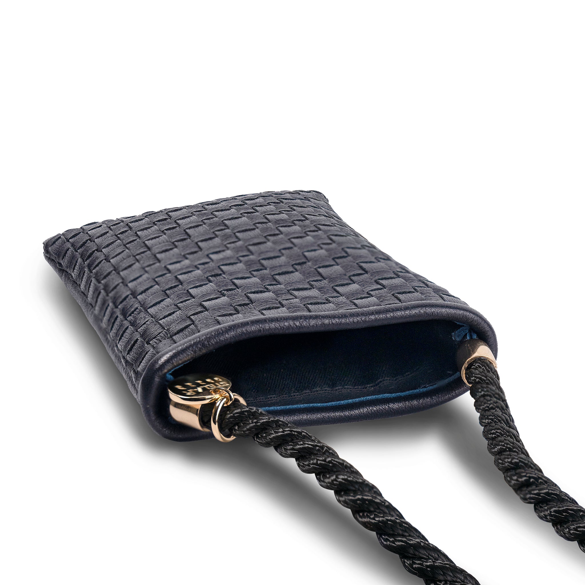 Berawa Crossbody Phone Pouch – Handwoven Nappa Leather (Midnight Blue)