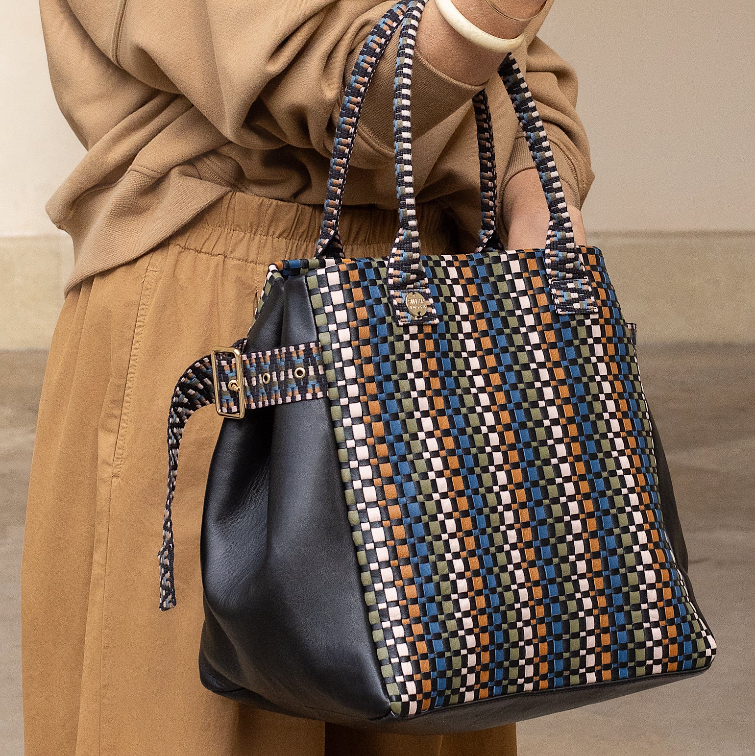 Kaba Leather Tote Bag – Handwoven (Bracken Multi)