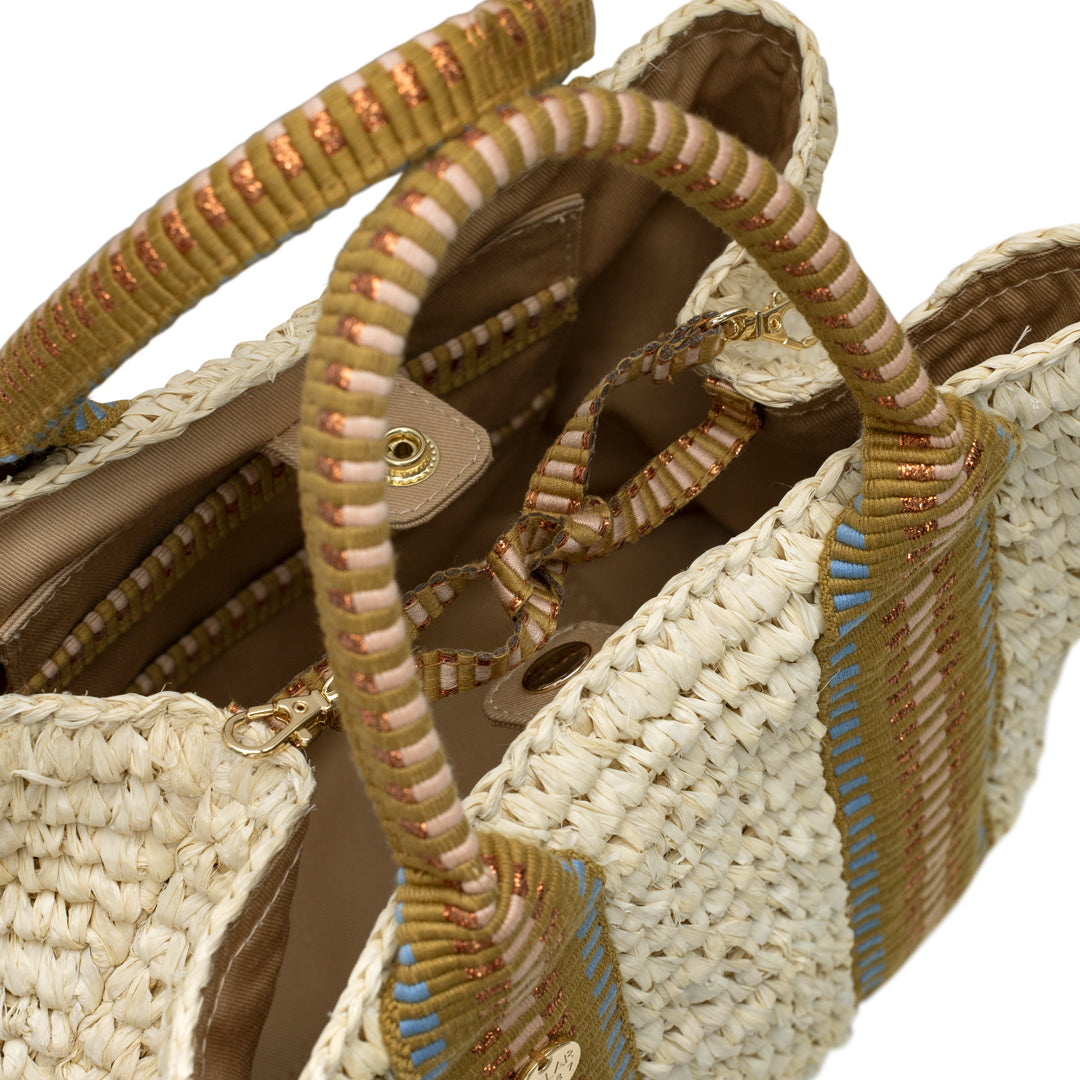 Gili Raffia Tote Bag – Natural with Copper Stripe
