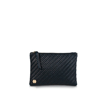 Hal Travel Pouch – Handwoven Nappa Leather & Cotton Canvas (Midnight Blue)