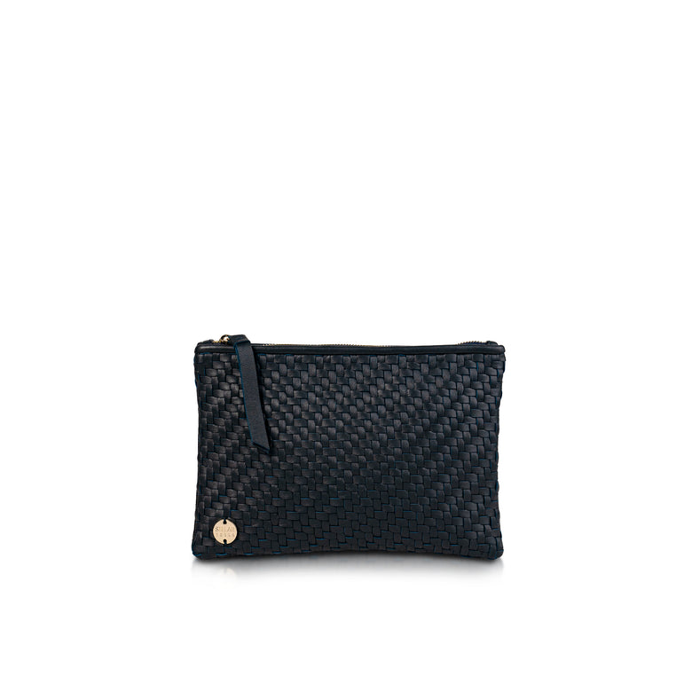 Hal Travel Pouch – Handwoven Nappa Leather & Cotton Canvas (Midnight Blue)