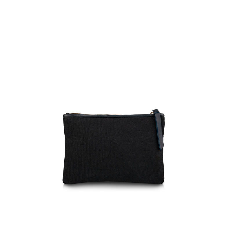 Hal Travel Pouch – Handwoven Nappa Leather & Cotton Canvas (Midnight Blue)