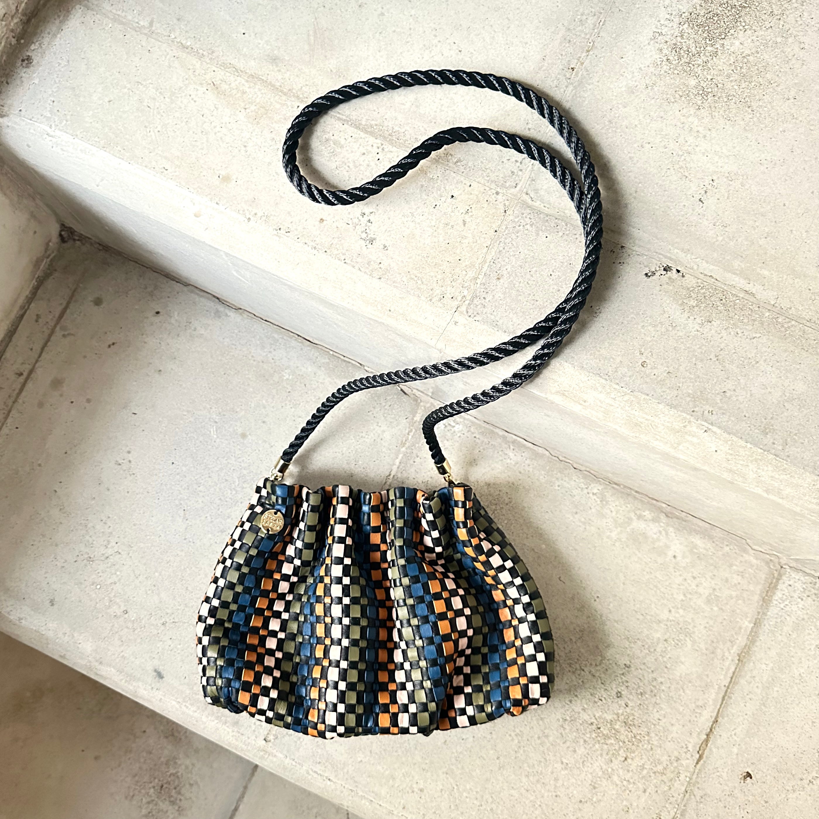 Wini Gathered Leather Crossbody Clutch Bag