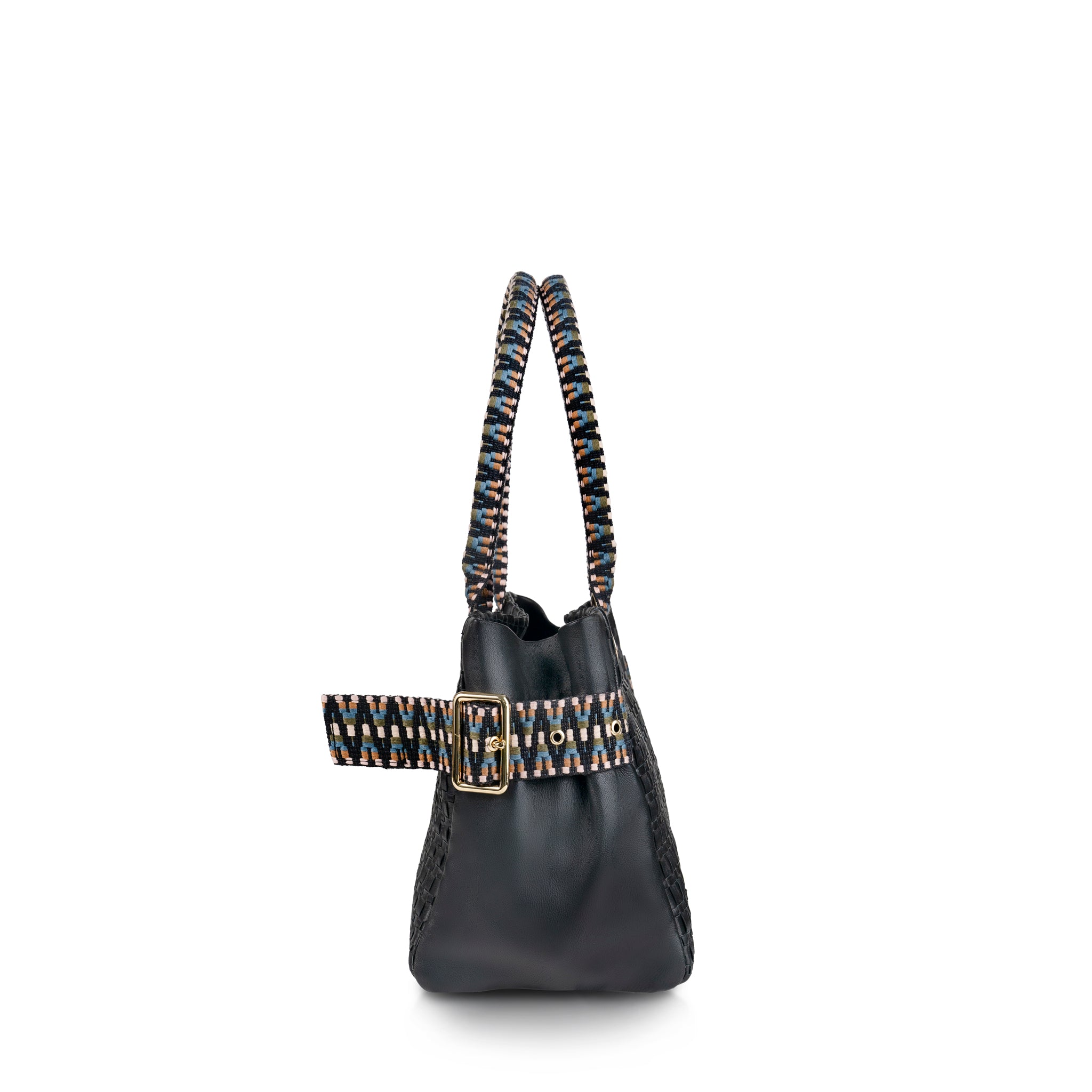 Kaba Mini Leather Tote Bag – Handwoven (Black)