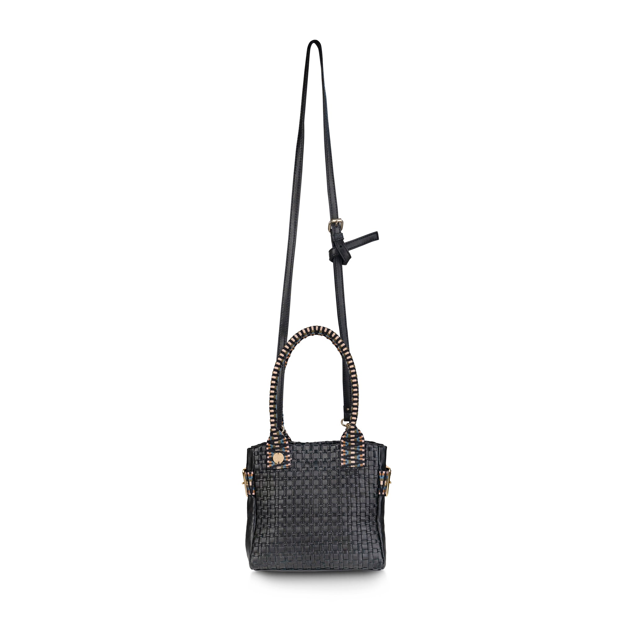 Kaba Mini Leather Tote Bag – Handwoven (Black)