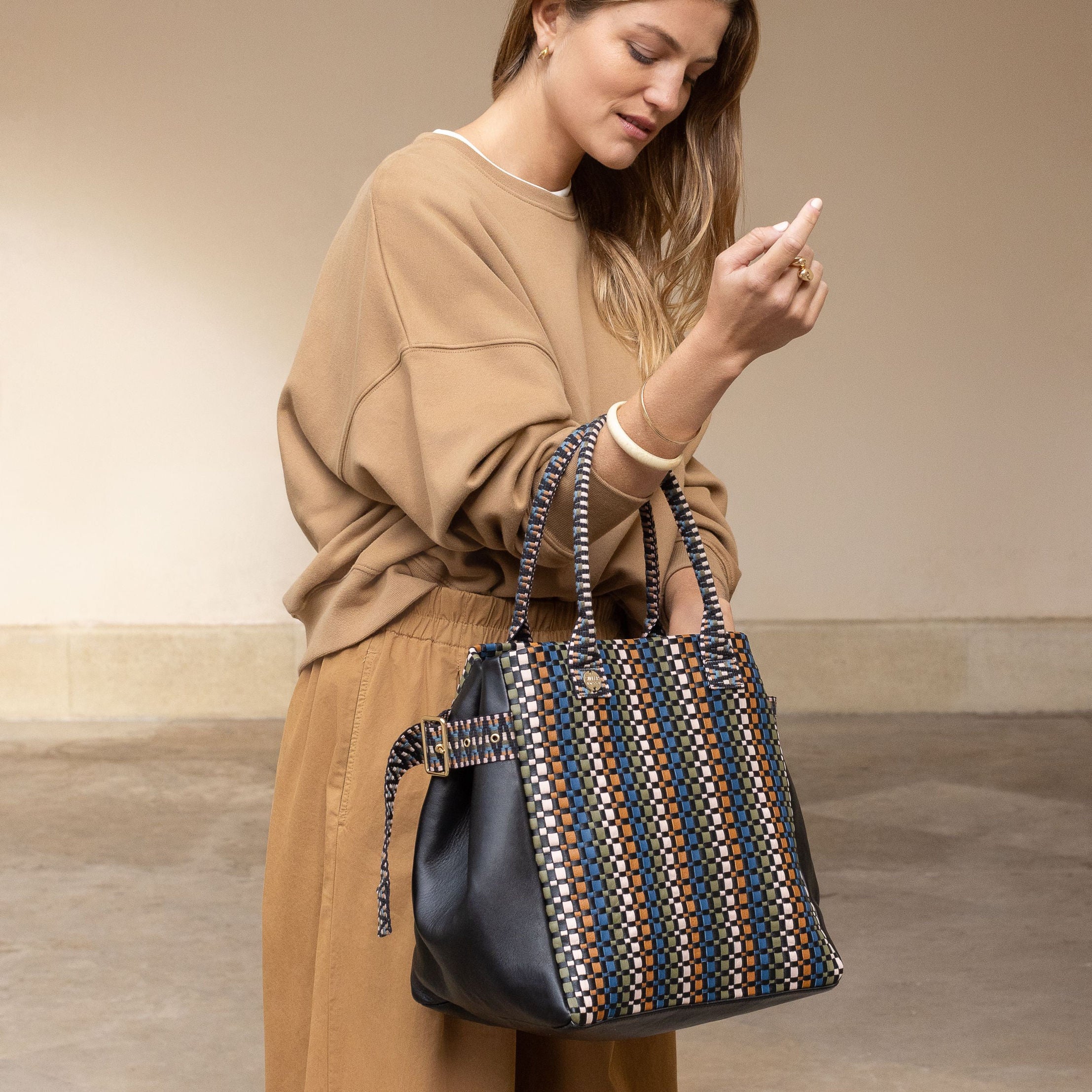 Kaba Leather Tote Bag – Handwoven (Bracken Multi)