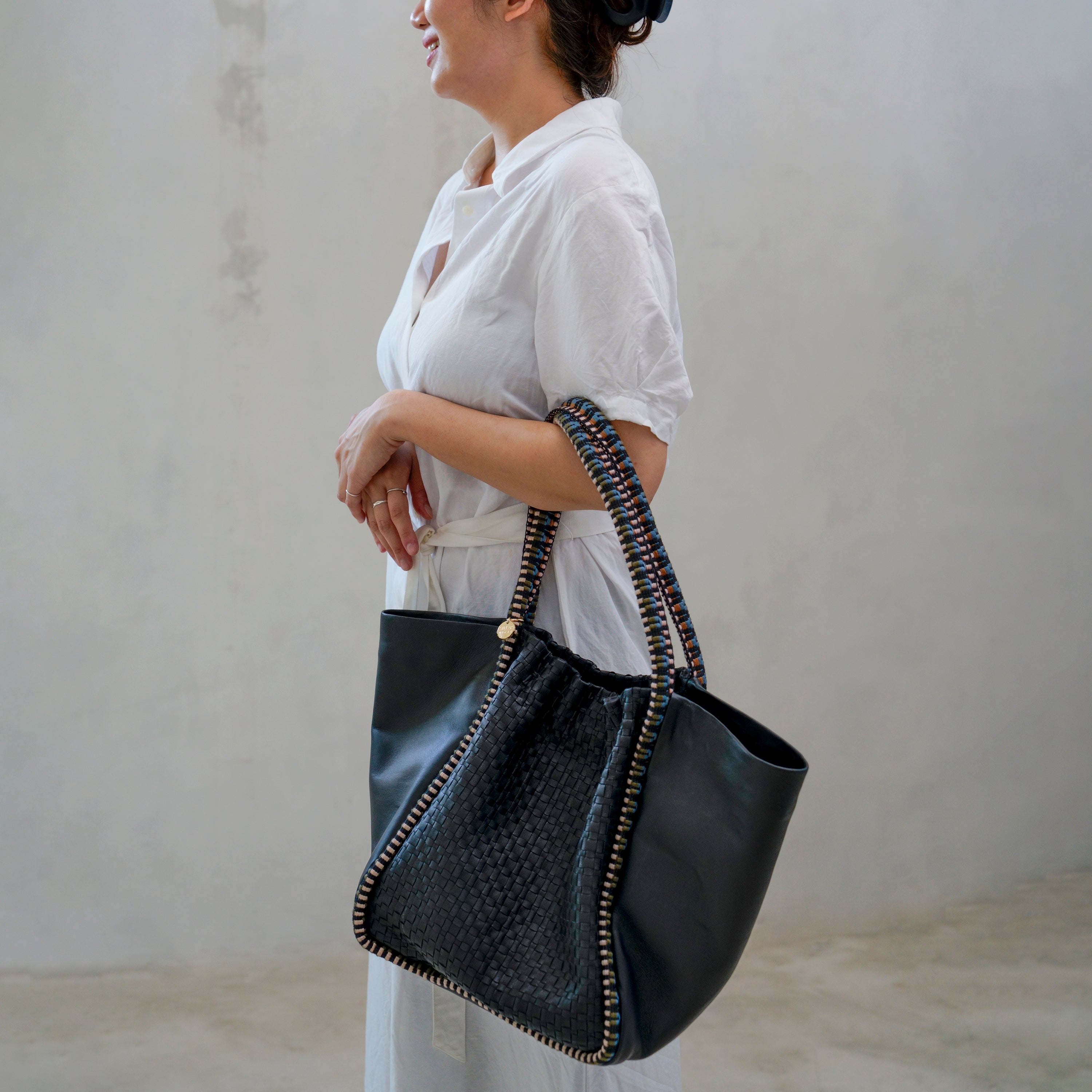 Negara Gathered Leather Tote Bag