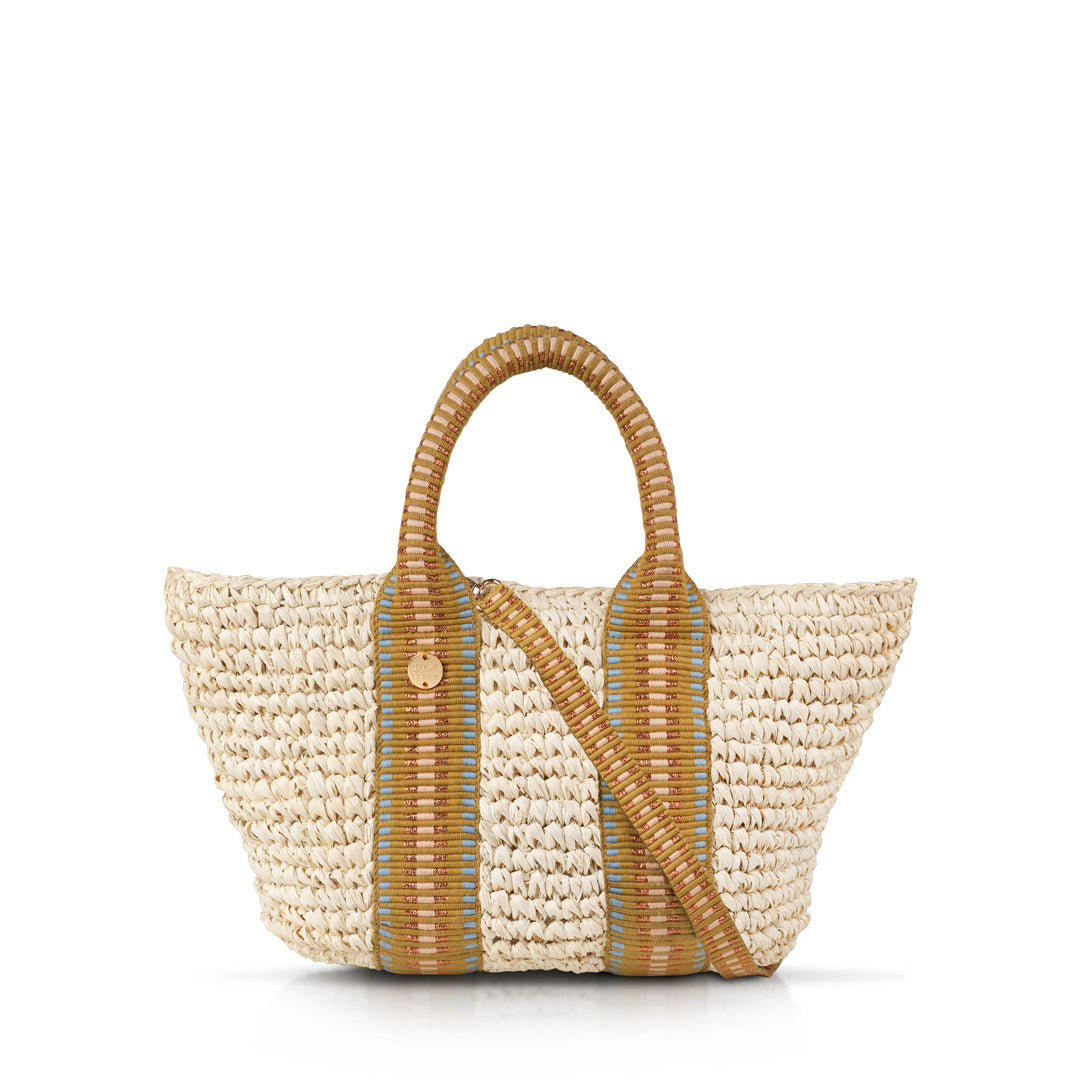 Gili Raffia Tote Bag – Natural with Copper Stripe
