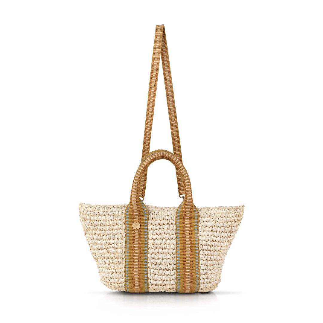 Gili Raffia Tote Bag – Natural with Copper Stripe