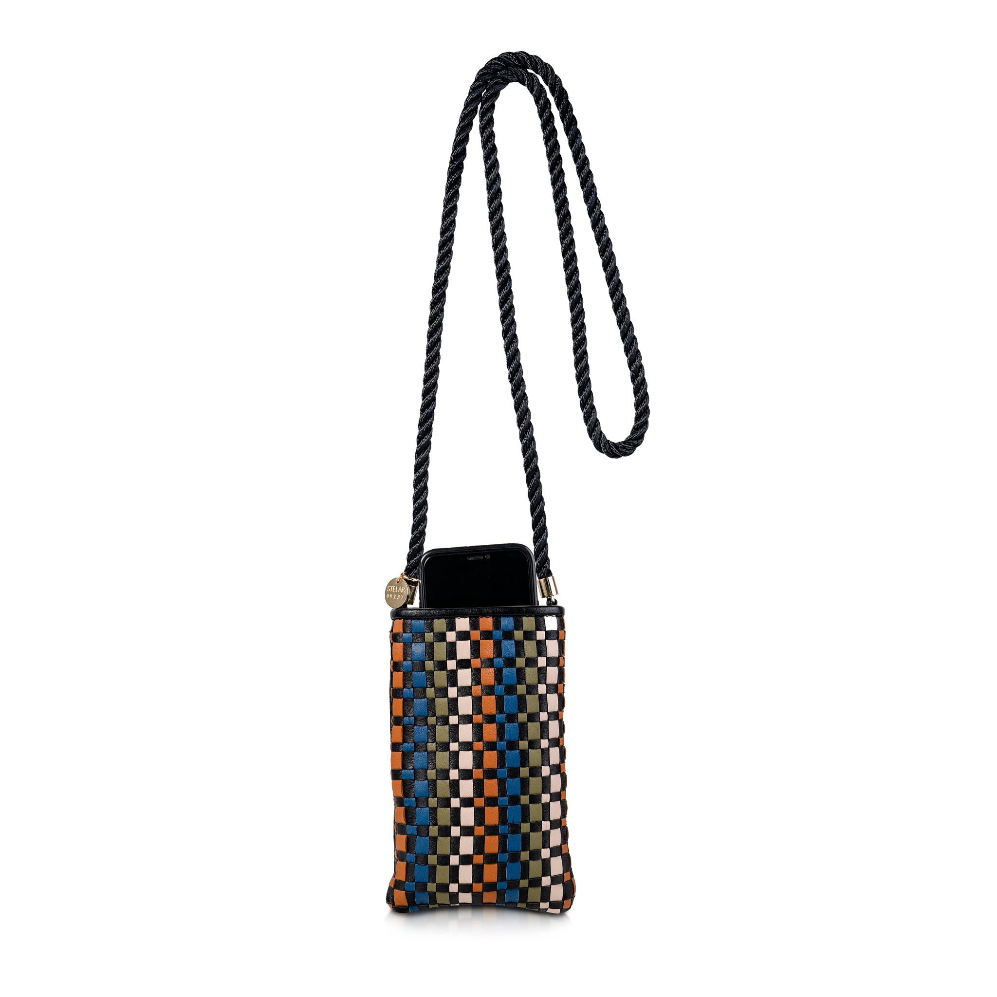 Berawa Crossbody Phone Pouch – Handwoven Nappa Leather (Bracken Multi)