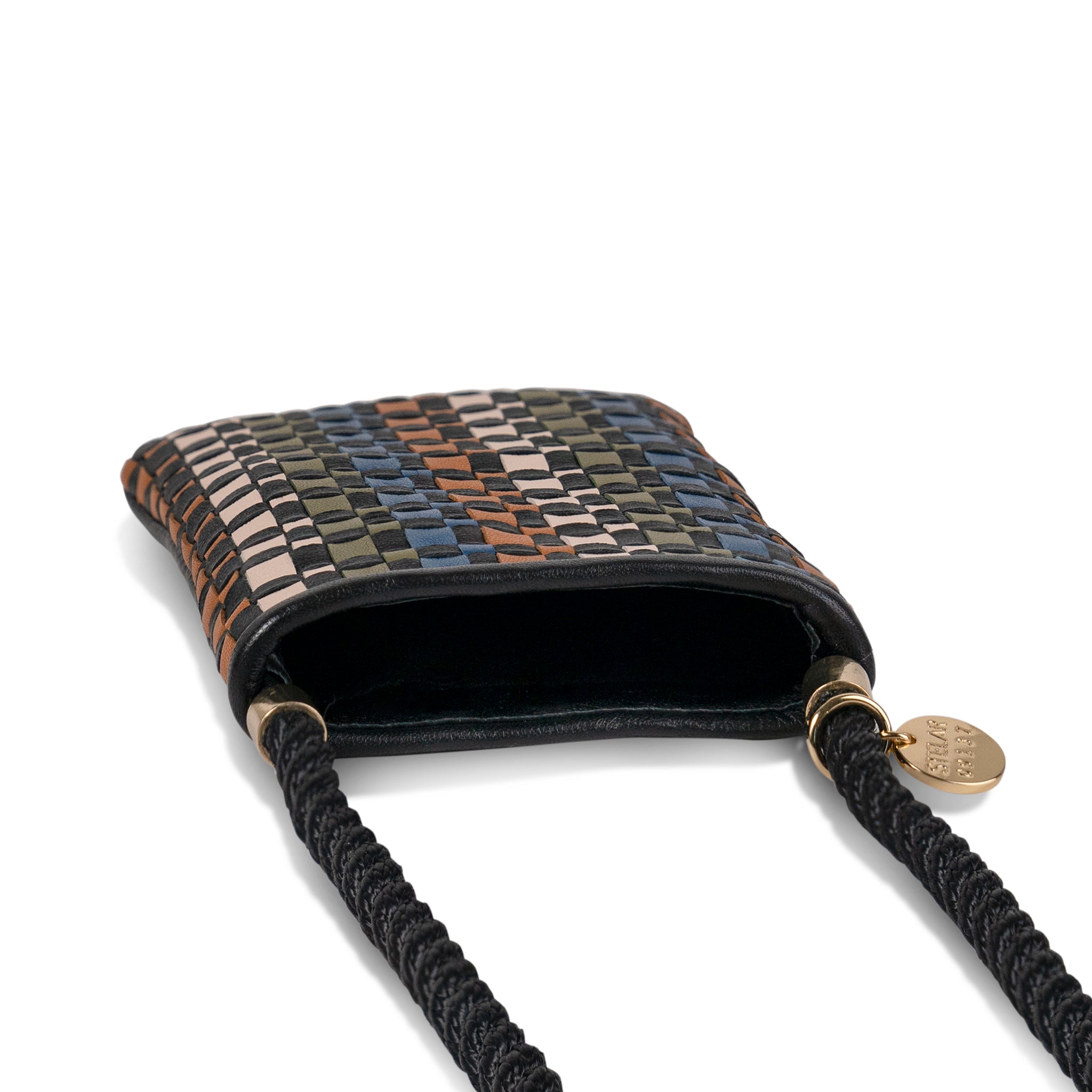 Berawa Crossbody Phone Pouch – Handwoven Nappa Leather (Bracken Multi)