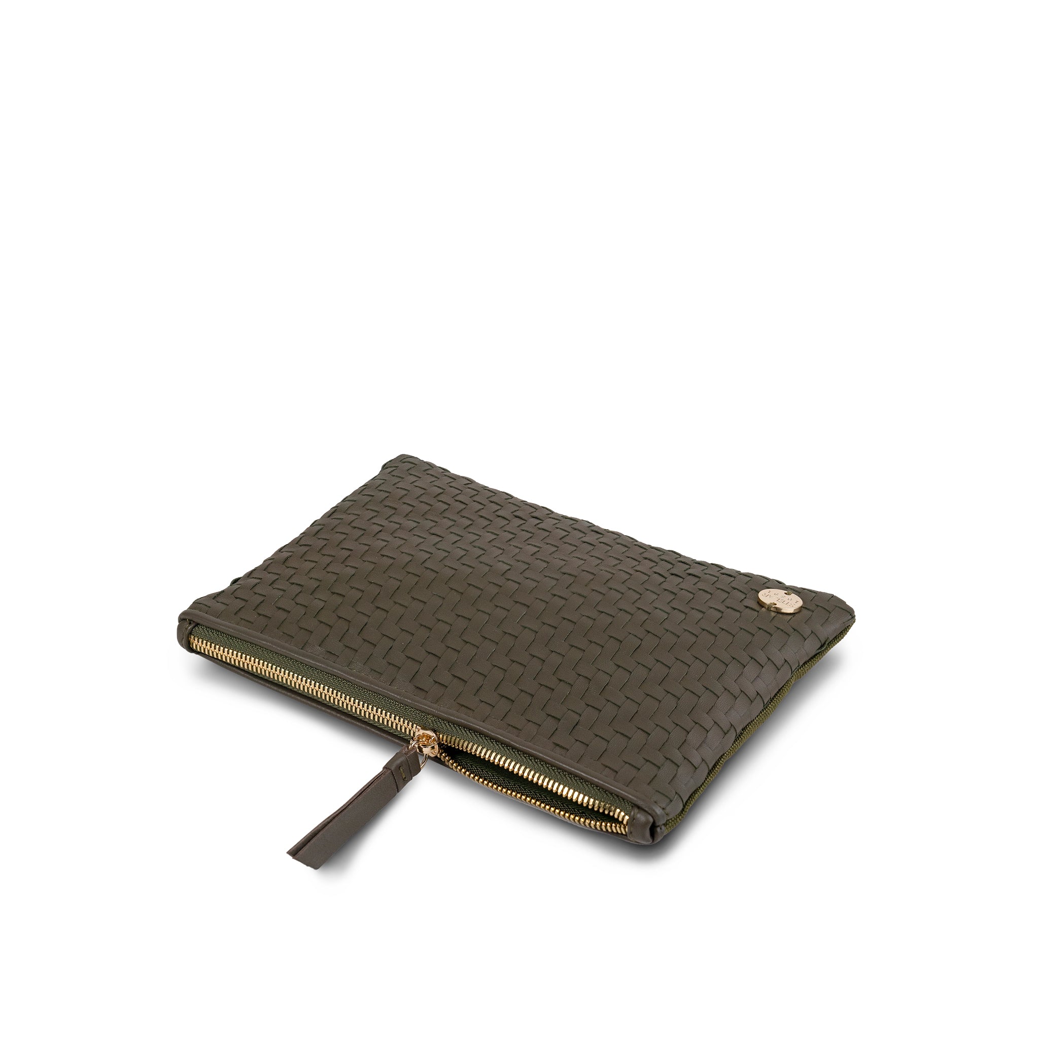 Hal Travel Pouch – Handwoven Nappa Leather & Cotton Canvas (Olive Green)