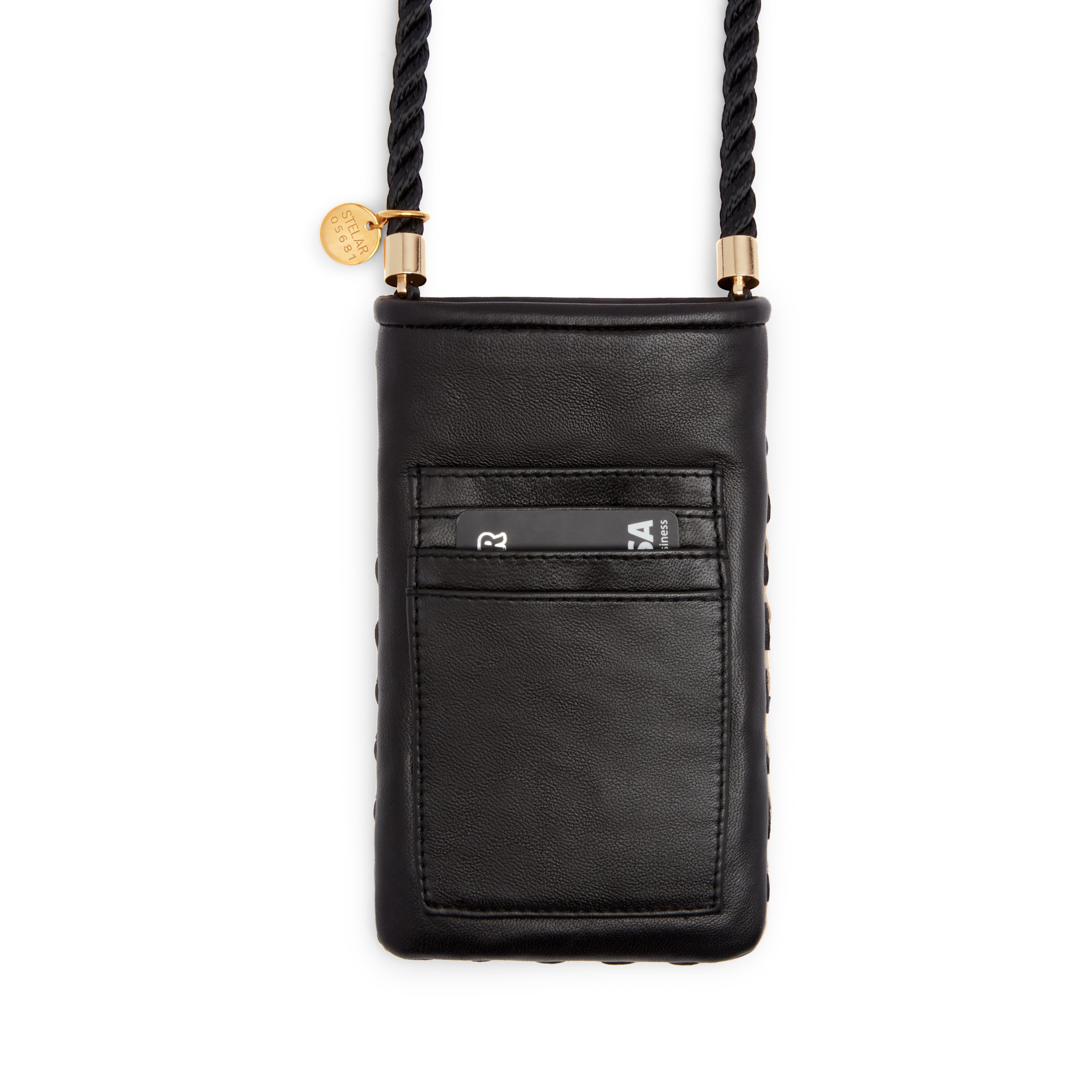 Berawa Crossbody Phone Pouch – Handwoven Nappa Leather (Nightfall Black)