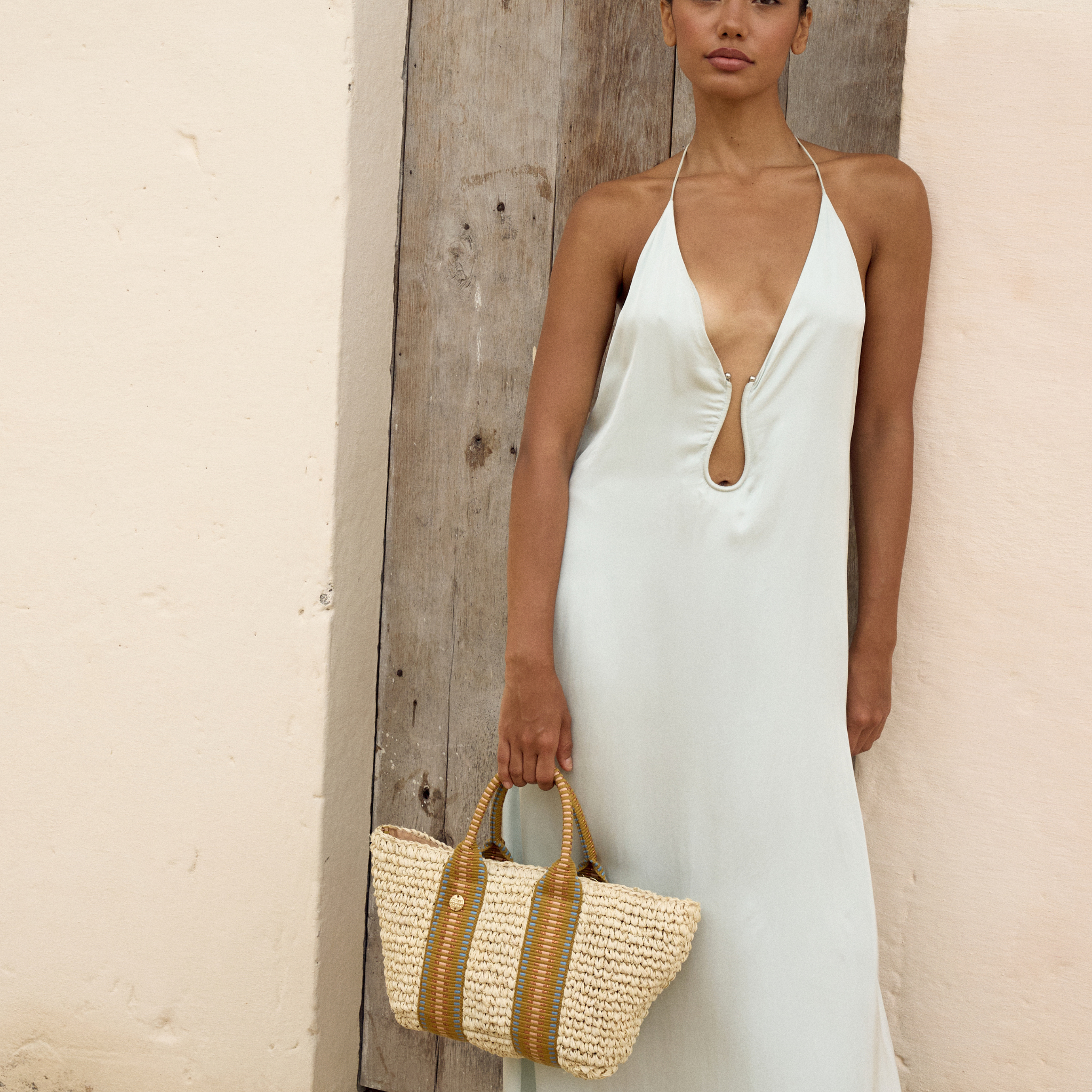 Gili Raffia Tote Bag – Natural with Copper Stripe