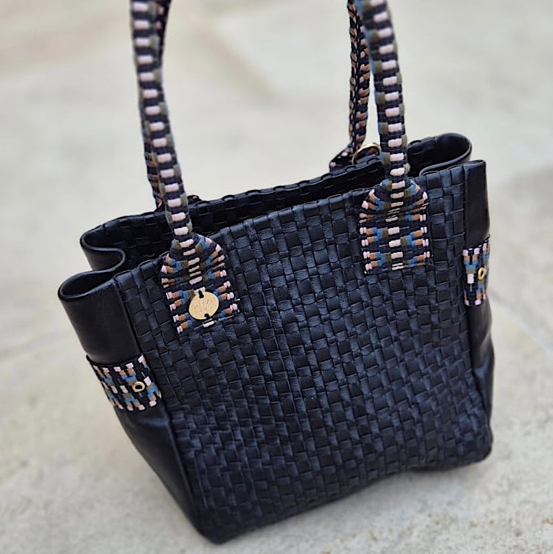 Kaba Mini Leather Tote Bag – Handwoven (Black)