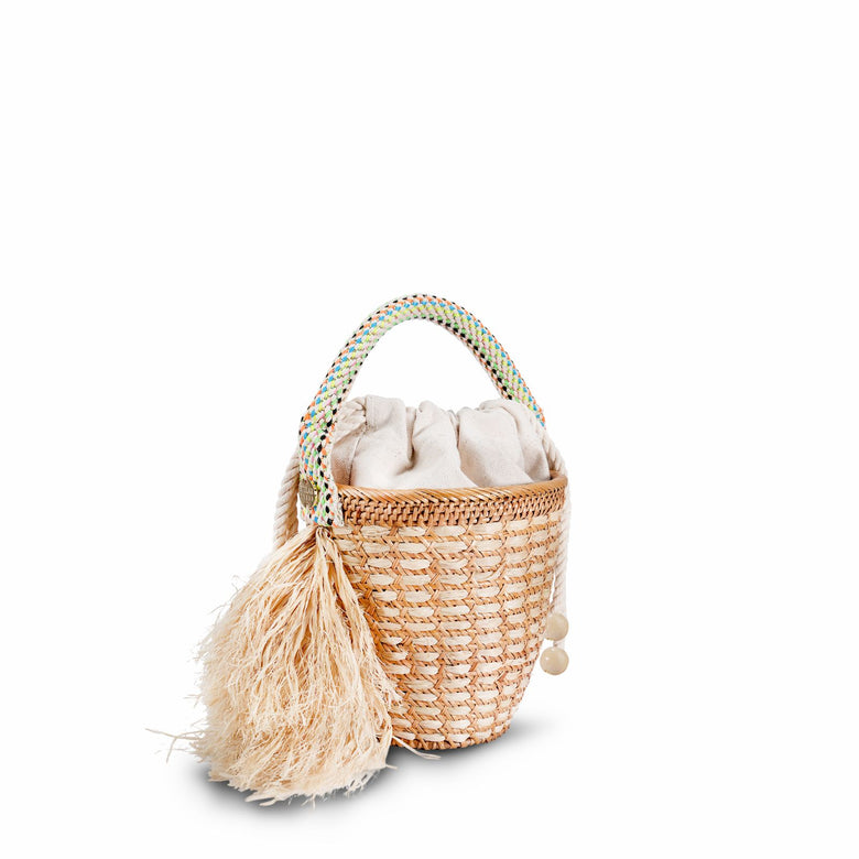 Ora Raffia Fringe Bucket Bag