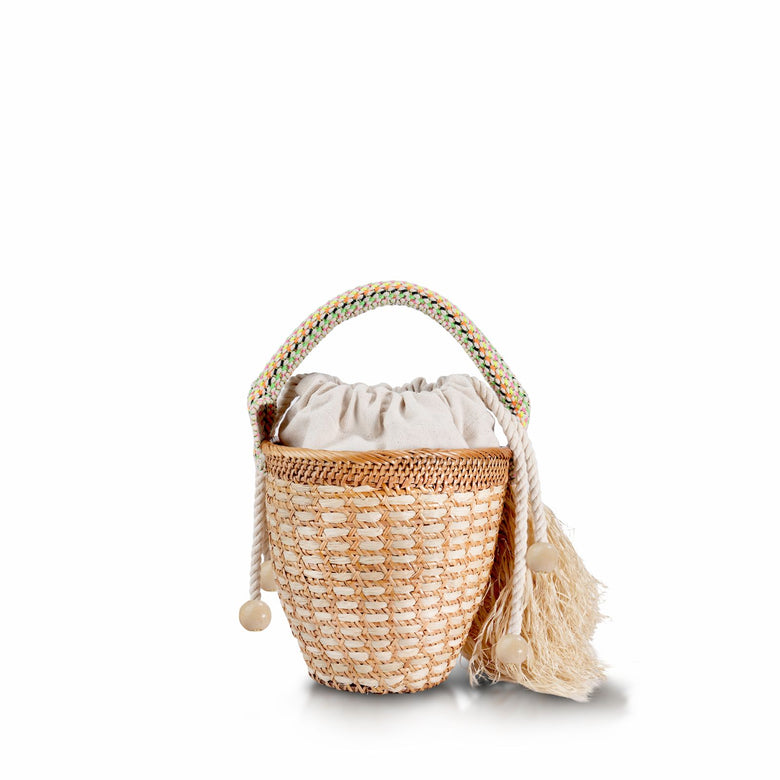 Ora Raffia Fringe Bucket Bag