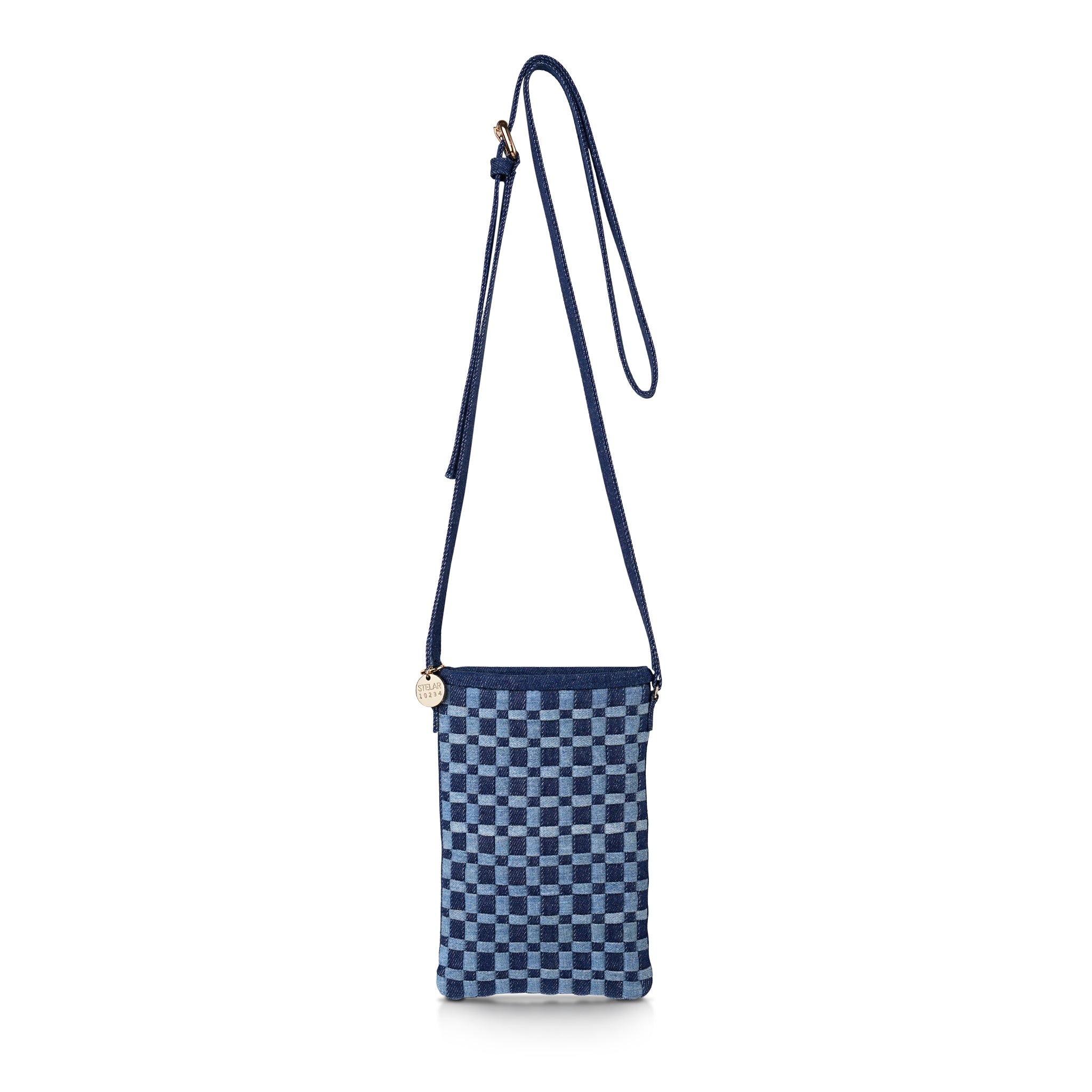 Berawa Crossbody Phone Pouch – Handwoven Repurposed Denim (Blue)