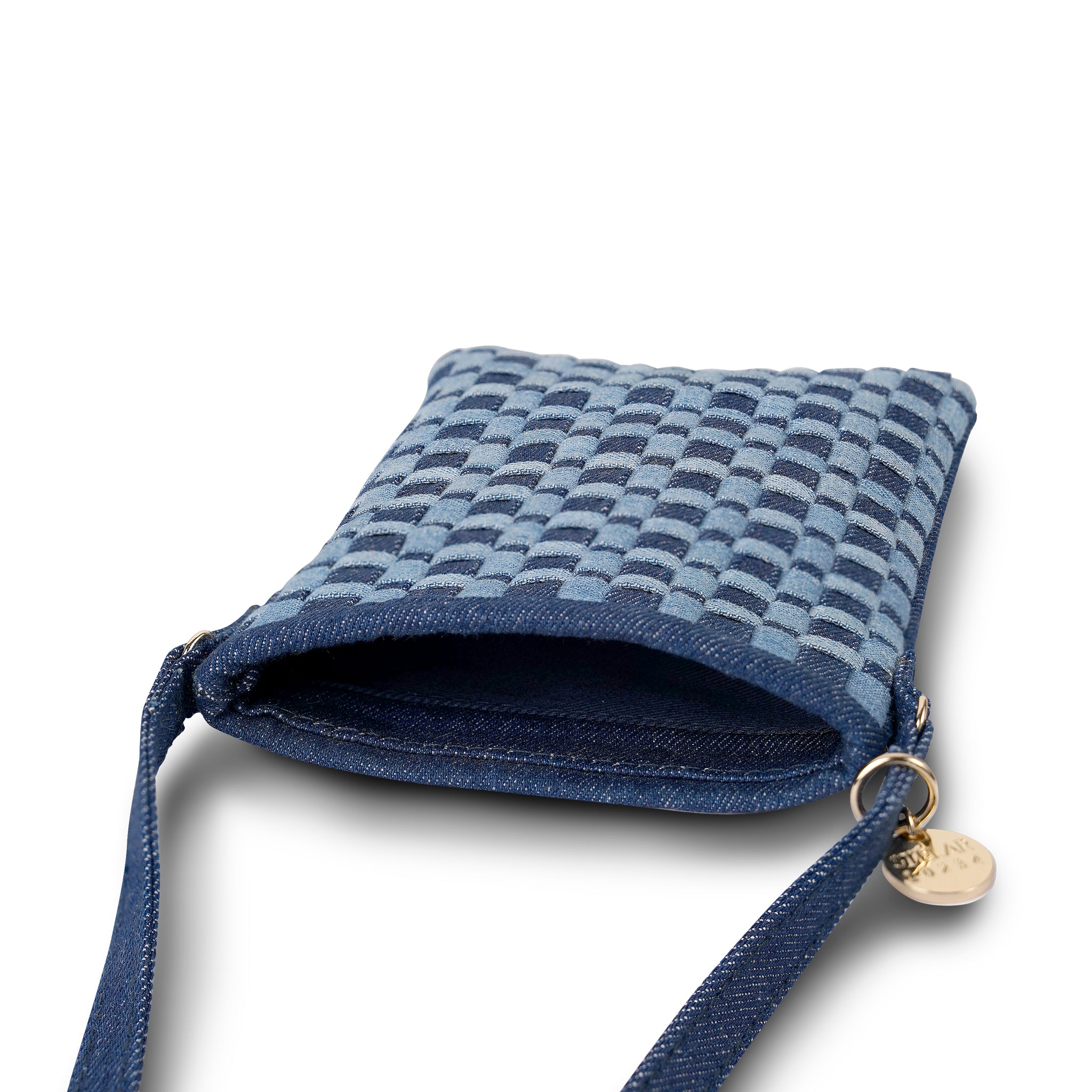 Berawa Crossbody Phone Pouch – Handwoven Repurposed Denim (Blue)