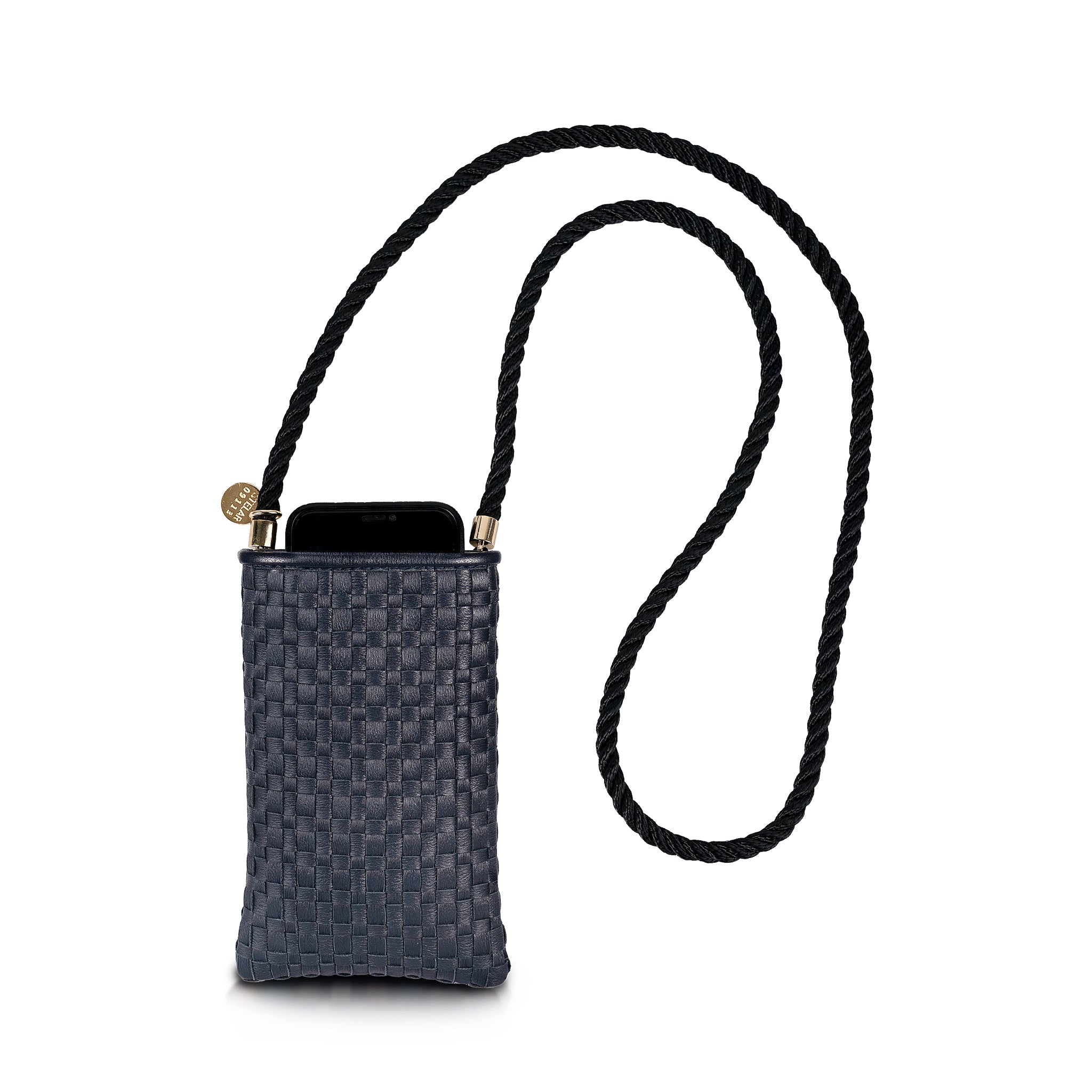Berawa Crossbody Phone Pouch – Handwoven Nappa Leather (Midnight Blue)