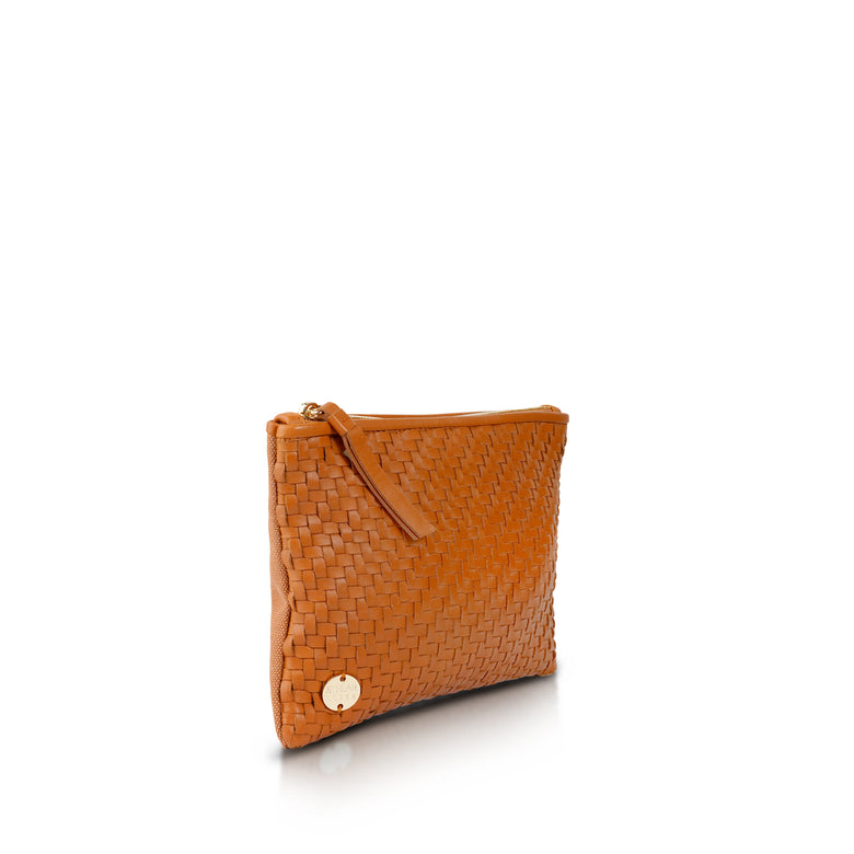 Hal Travel Pouch – Handwoven Nappa Leather & Cotton Canvas (Bracken)