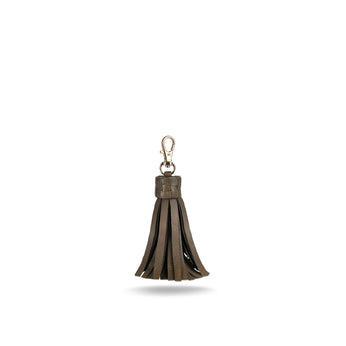Woven Tassel Leather Bag And Key Charm – Dark Olive