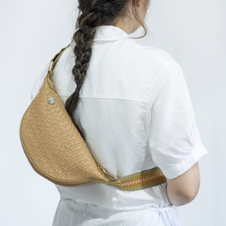 Medewi Leather Sling Bag - Caramel with Copper Stripe