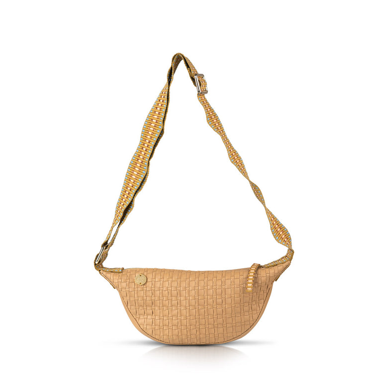 Medewi Leather Sling Bag - Caramel with Copper Stripe