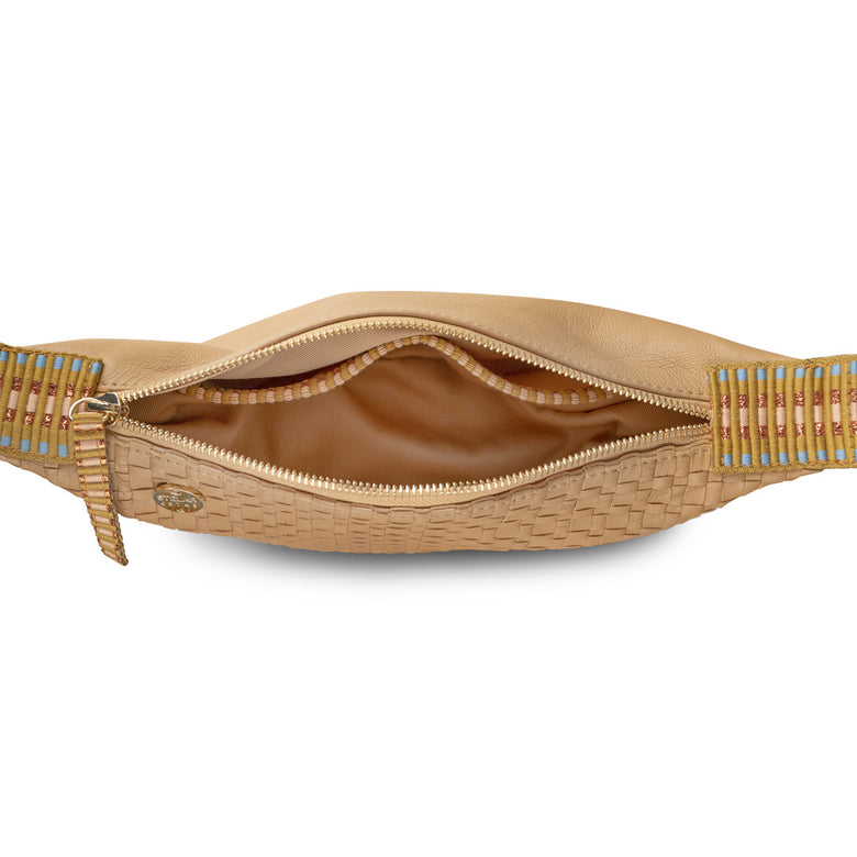 Medewi Leather Sling Bag - Caramel with Copper Stripe