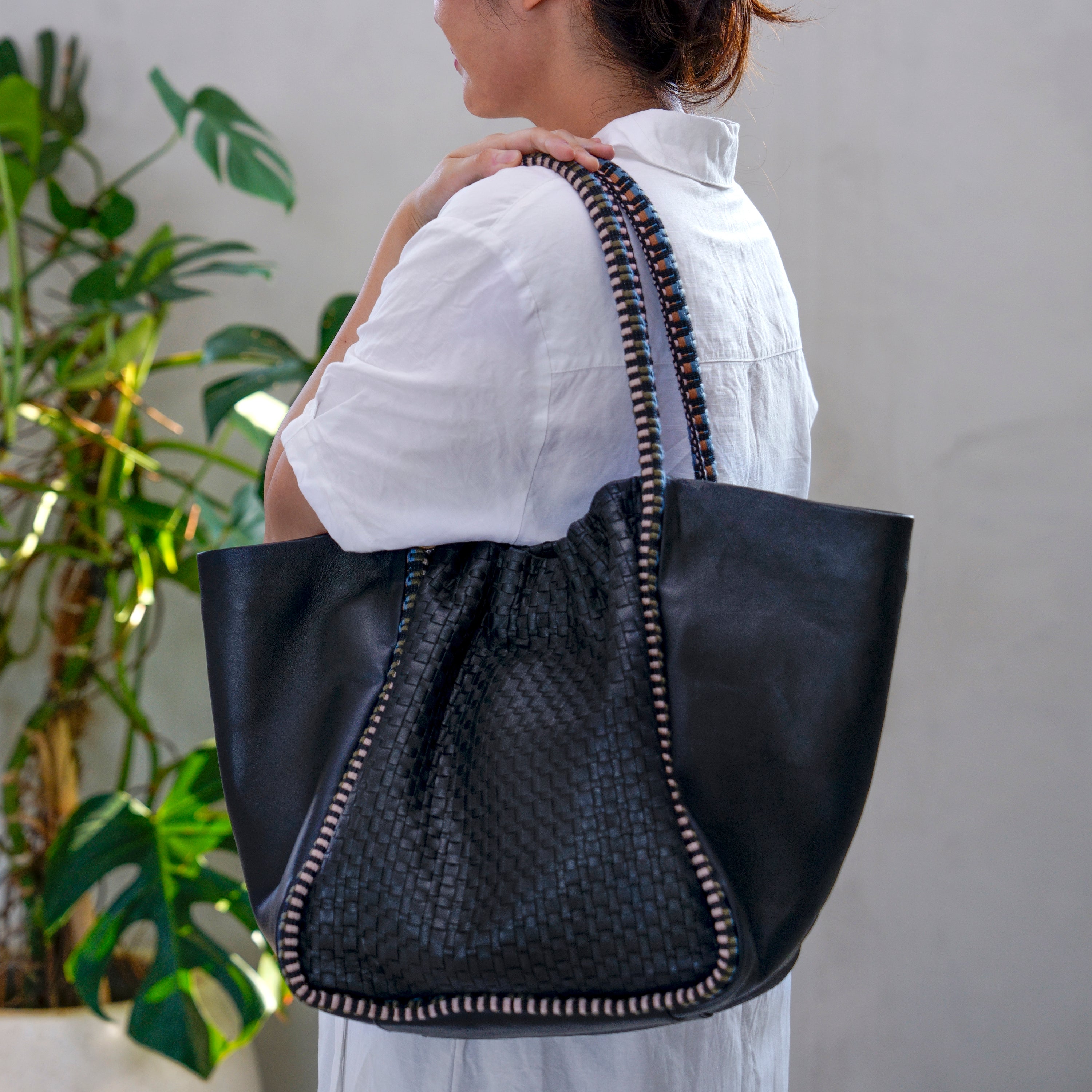 Negara Gathered Leather Tote Bag