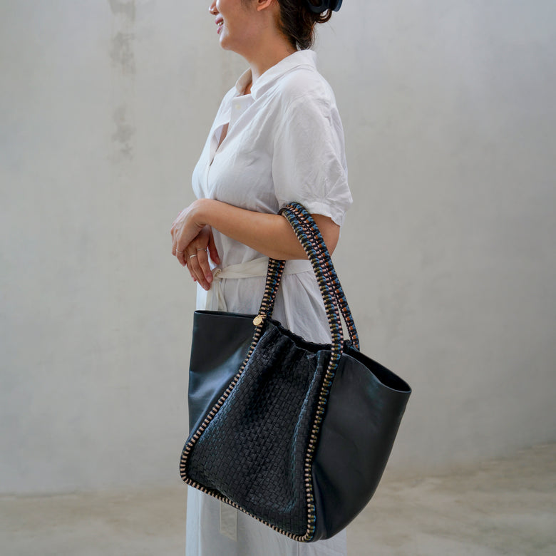 Negara Gathered Leather Tote Bag