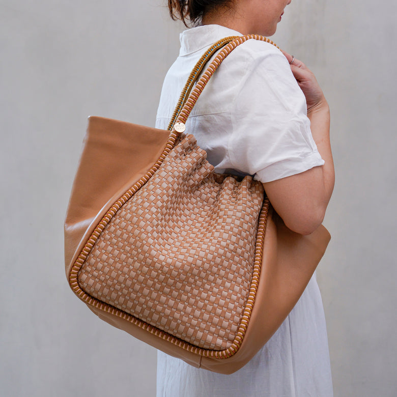 Negara Gathered Leather Tote Bag