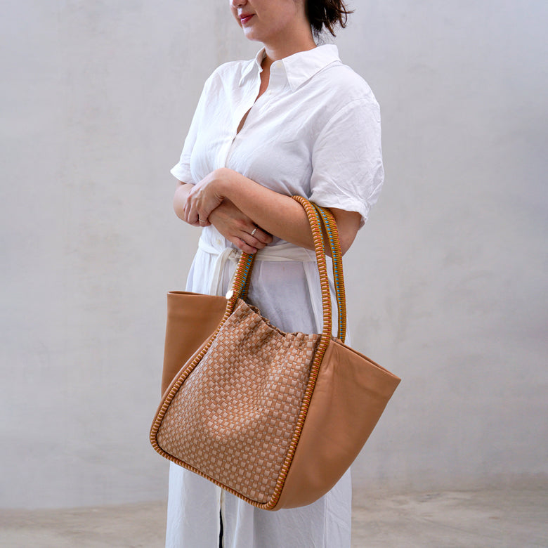 Negara Gathered Leather Tote Bag