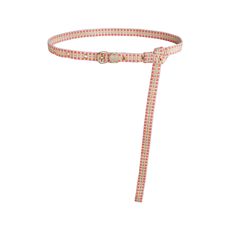 Sunda Slim Jacquard Belt - Pomegranate Stripe