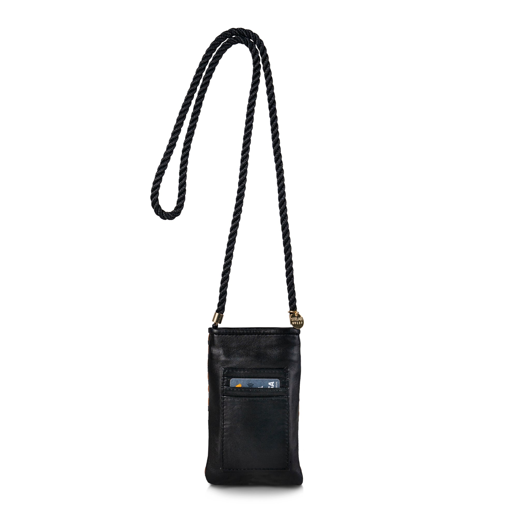 Berawa Crossbody Phone Pouch – Handwoven Nappa Leather (Bracken Multi)