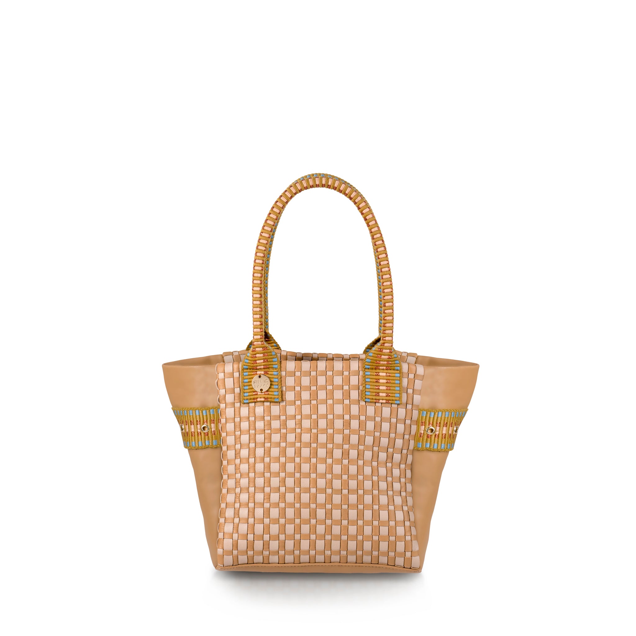 Kaba Mini Leather Tote Bag – Handwoven (Caramel)