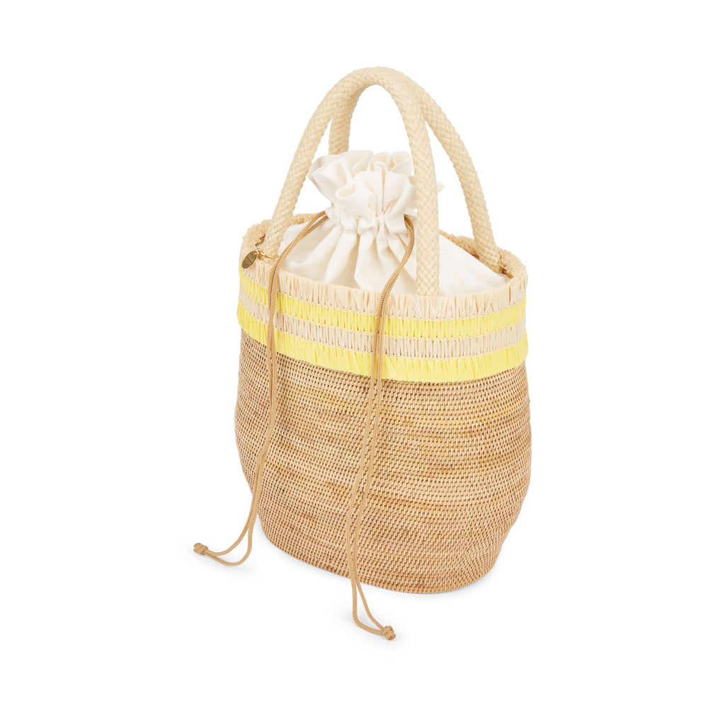 Ayu Handheld Bucket Bag in Natural with Yellow Raffia by STELAR