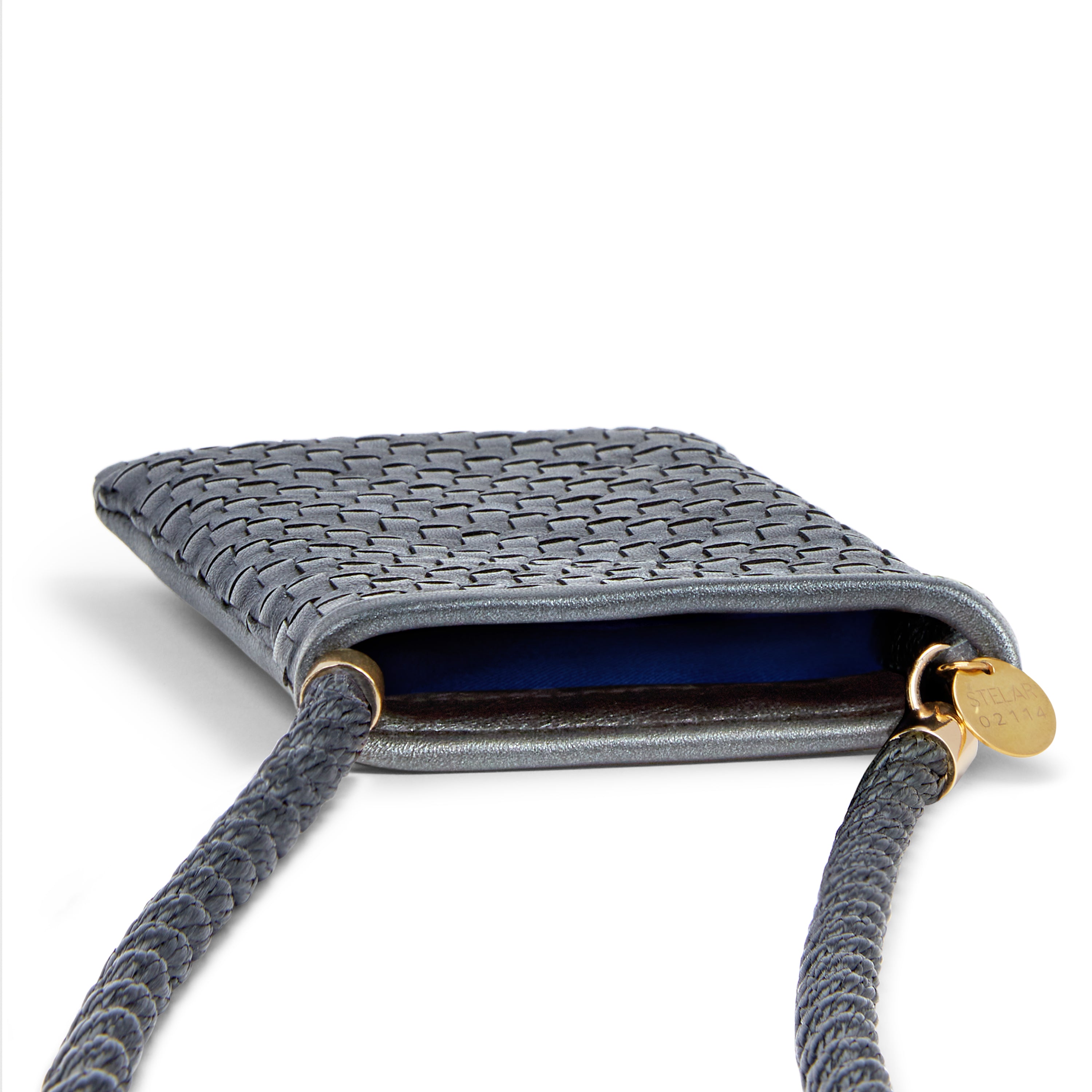 Berawa Crossbody Phone Pouch – Handwoven Nappa Leather (Anthracite)