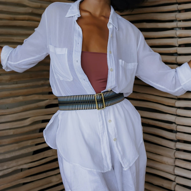 Sunda Wide Jacquard Belt - Seafoam