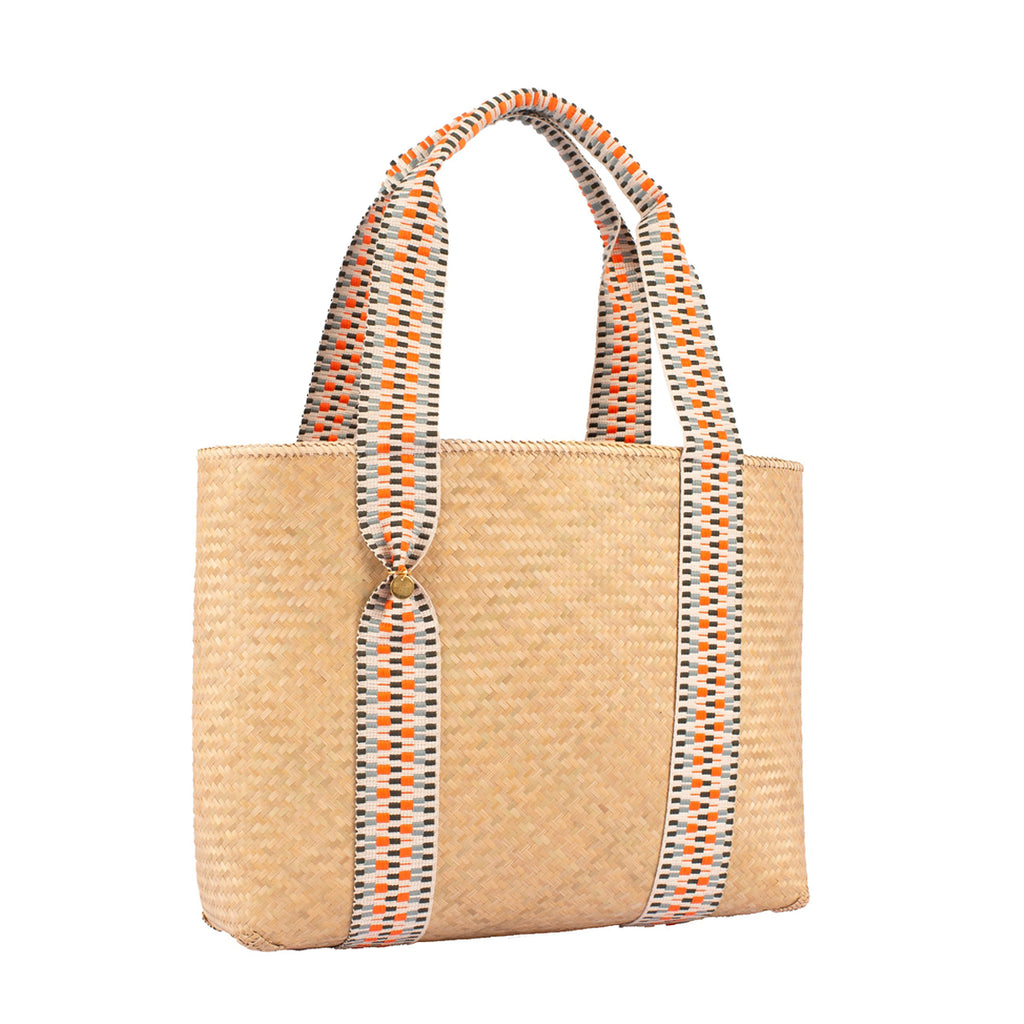 Medium Mentawai Vegan Bamboo Tote With Hot Orange Jacquard by STELAR