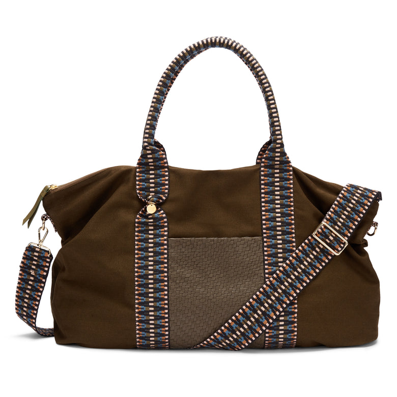 Sayan Canvas and Leather Weekender Bag in Dark Olive by STELAR
