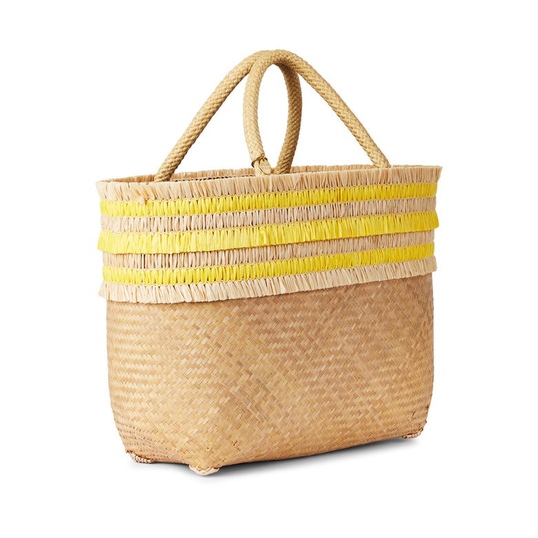 Nihi Small Vegan Bamboo Tote Bag with Sunshine Yellow Raffia by STELAR