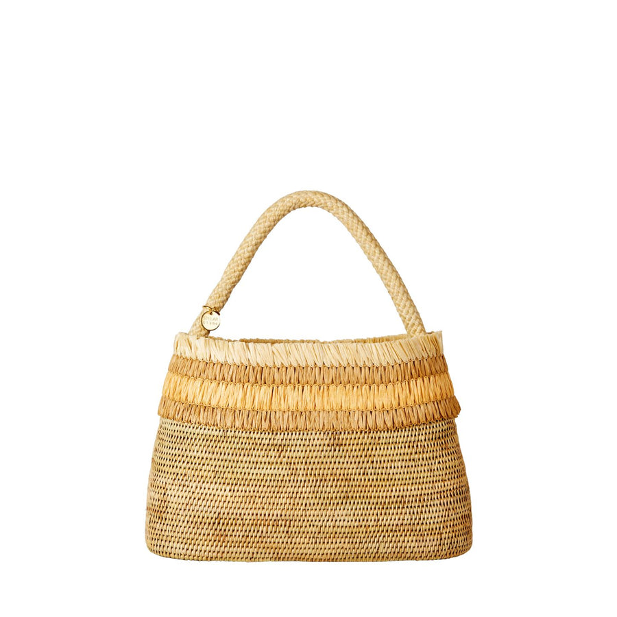 Raha Small Oval Bag in Natural with Beige Raffia by STELAR